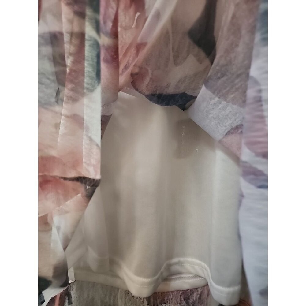 papillon white floral sleeveless dress women's Large NWT CR50 Excellent New - Picture 3 of 5